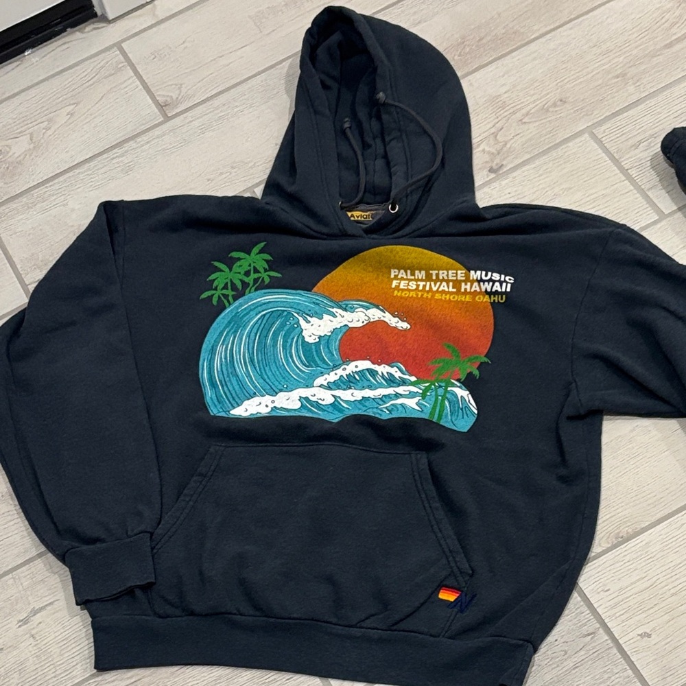 Aviator Nation Black Hoodie Sweatpants Set Hawaii palm tree music festival six s - Picture 10 of 11